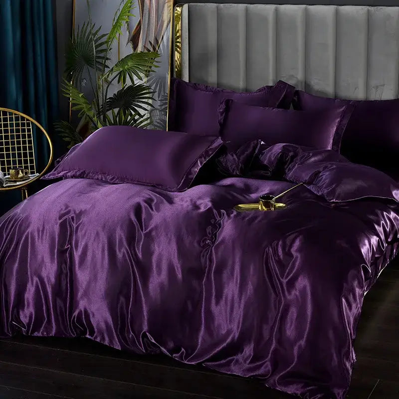 Deep purple decorbites silk bedding set with a glossy satin duvet cover for pcs duvet cover and width bed options