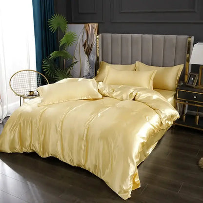 Decorbites silk bedding set golden satin pcs duvet cover with matching pillows and luxurious sheen for width bed use