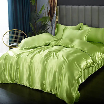 Lush lime green DecorBites silk bedding set with glossy satin pcs duvet cover ideal for width bed use