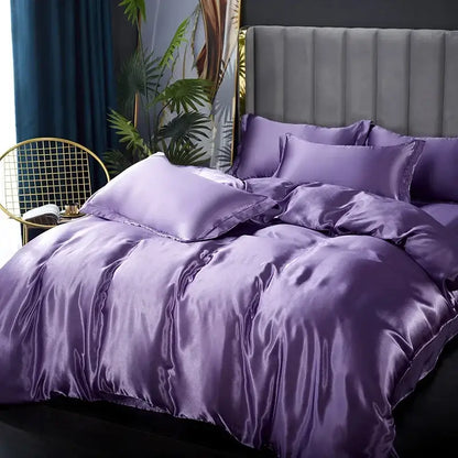 Decorbites silk bedding set with lustrous lavender pcs duvet cover in smooth satin perfect for width bed use