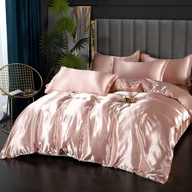 Decorbites™ silk bedding set luxury rose gold satin duvet cover pcs duvet cover with smooth glossy finish and elegant folds