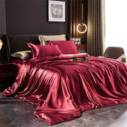 Decorbites™ silk bedding set rich burgundy pcs duvet cover with glossy satin finish for luxury bedroom style
