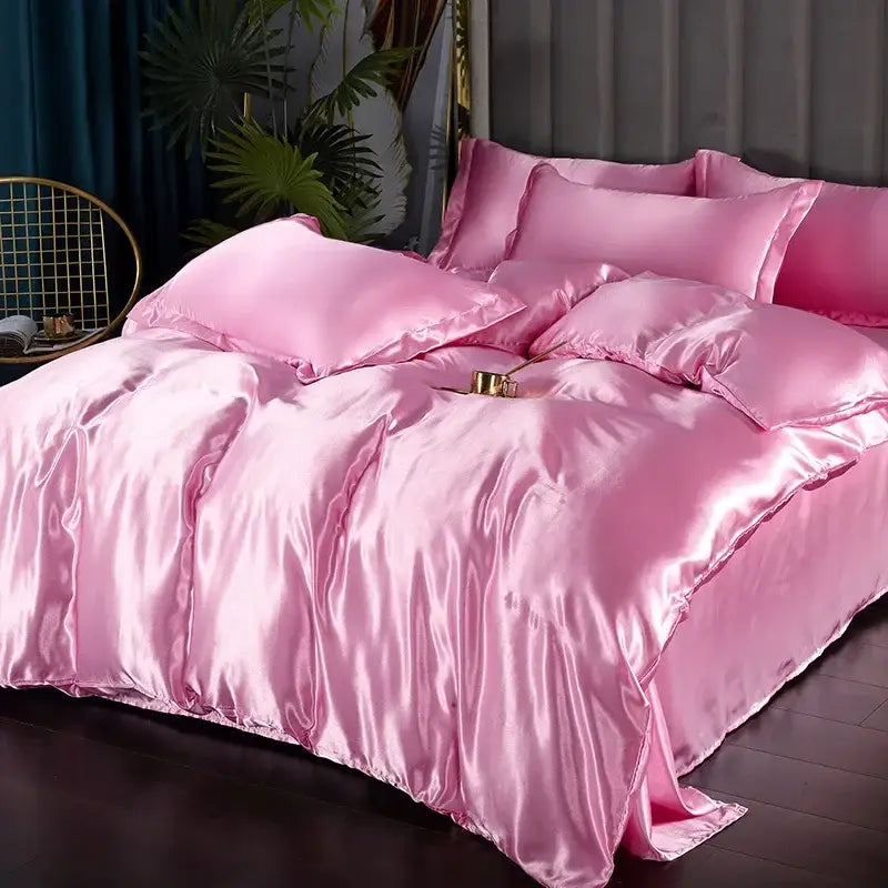 Pink satin decorbites™ silk bedding set with glossy finish includes pcs duvet cover for width bed luxury sheets