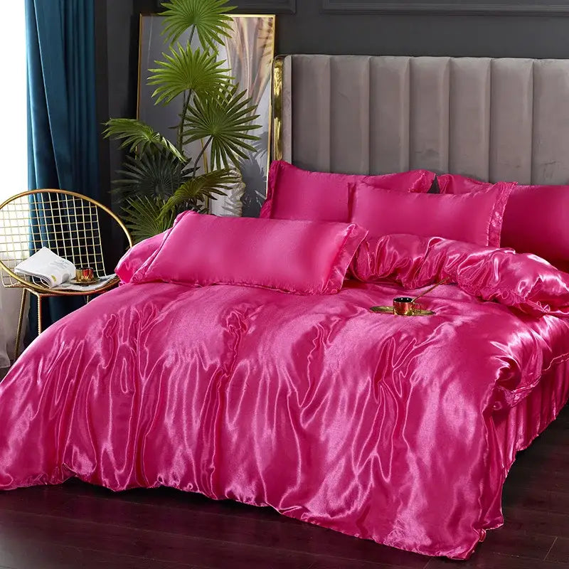 Vibrant fuchsia decorbites™ silk bedding set with glossy satin duvet cover pcs ideal for width bed luxury finish