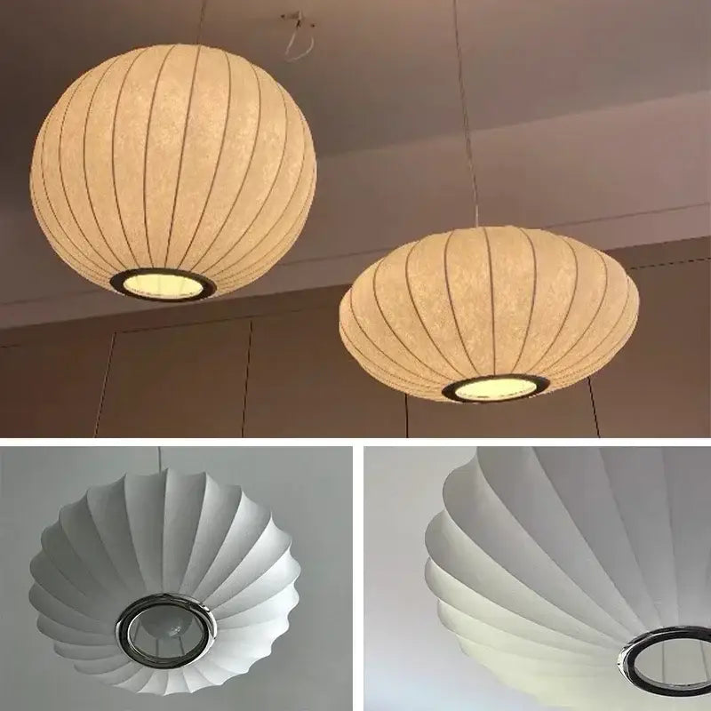 DecorBites™ silk beige led pendant lamp with vertical ribbed texture and circular metal trim for modern lighting
