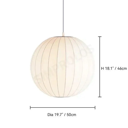 Off-white spherical led pendant lamp with vertical ribbed panels and slender hanging cord by DecorBites™