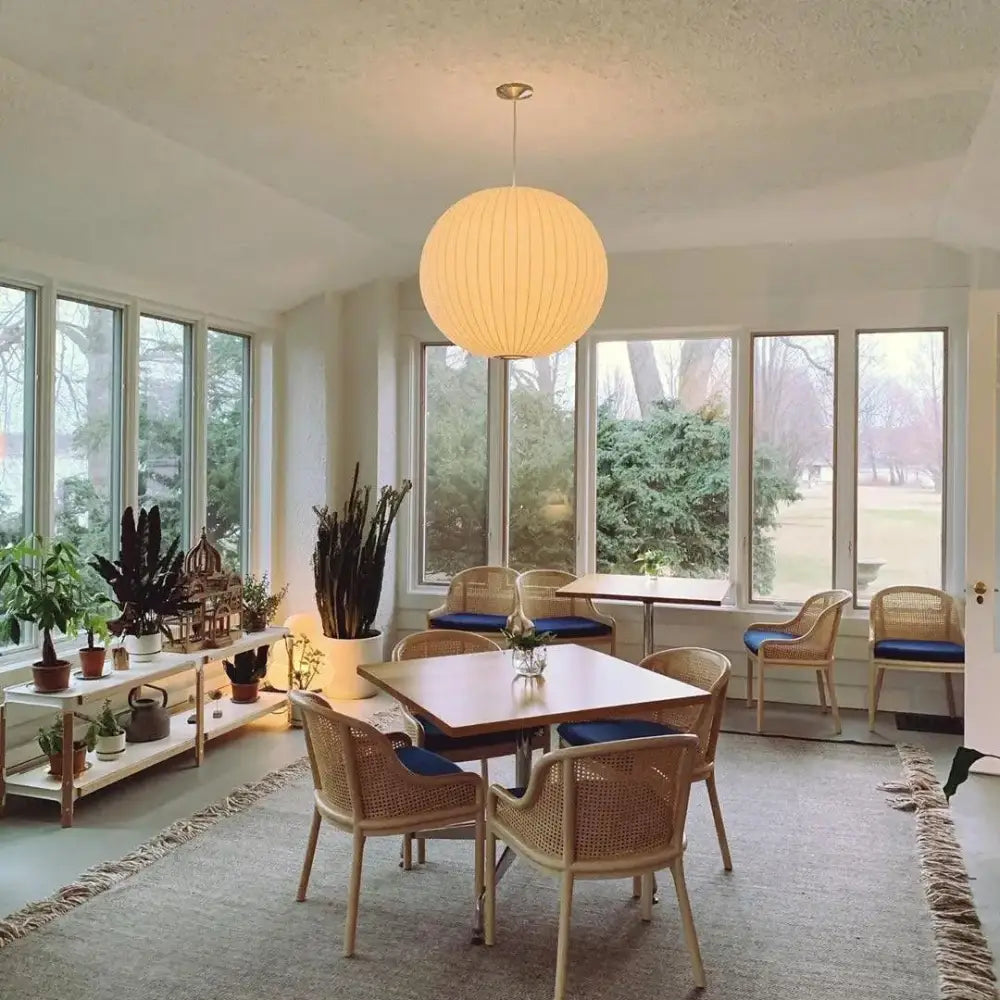 DecorBites™ silk led pendant lamp warm spherical pendant lamp with ribbed texture modern designer lighting
