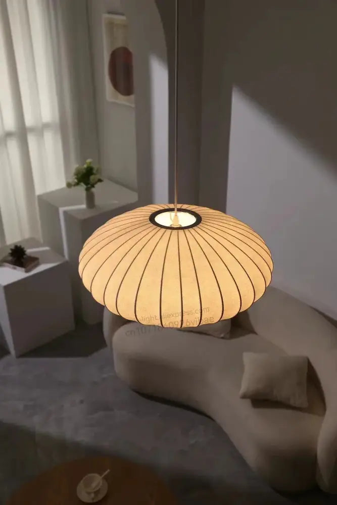 Decorbites™ warm-toned silk ribbed led pendant lamp hanging from a slender cord modern designer lighting