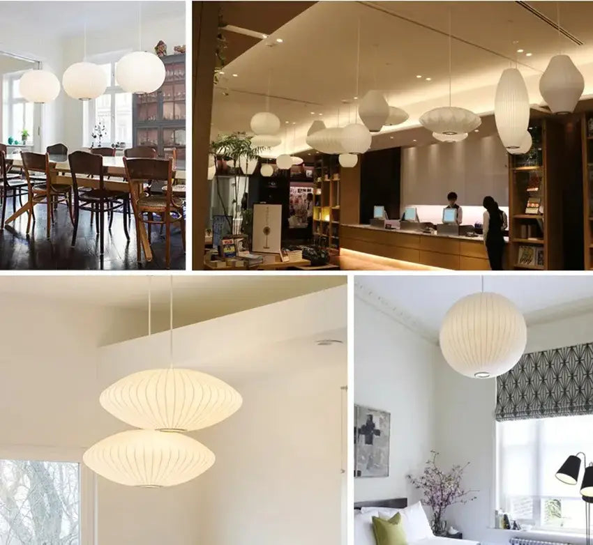 White ribbed silk led pendant lamp by DecorBites™ featuring modern minimalist design for designer lighting