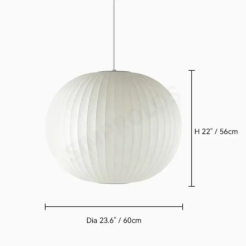 Decorbites™ silk led pendant lamp is a white spherical pendant lamp with vertical ribbed texture and metallic suspension cord