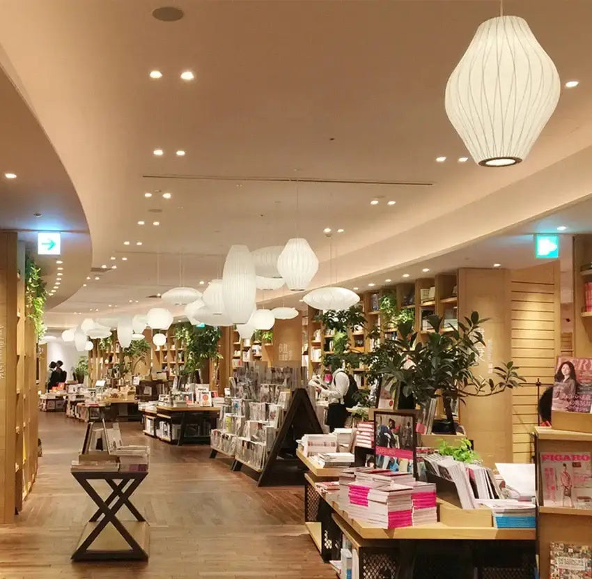White paper silk led pendant lamps with ribbed segmented design hanging from ceiling modern decor lighting