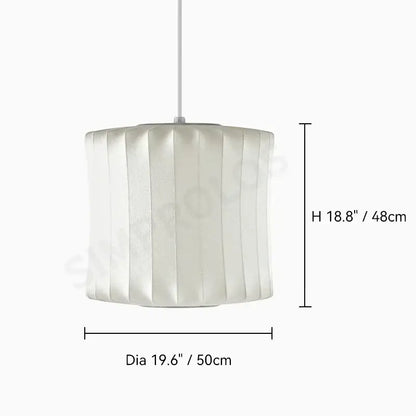 Decorbites™ silk led pendant lamp featuring white pleated fabric and a sleek cylindrical modern designer lighting design