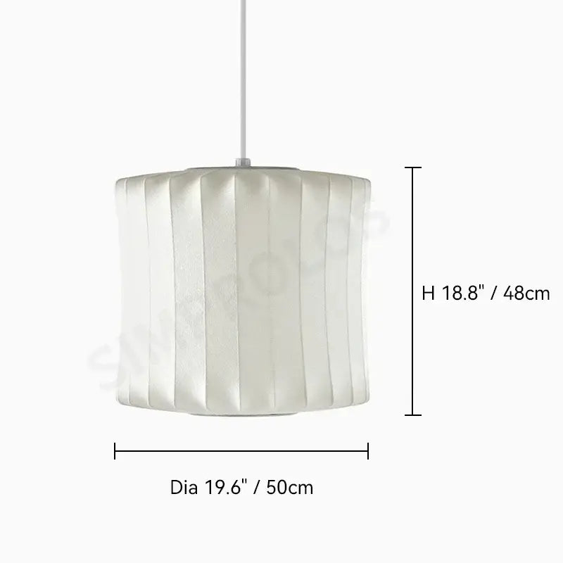 Decorbites™ silk led pendant lamp featuring white pleated fabric and a sleek cylindrical modern designer lighting design