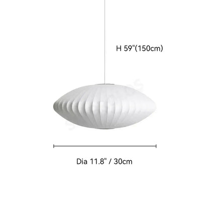 DecorBites™ silk led pendant lamp in white with oval ribbed fabric surface and modern designer lighting