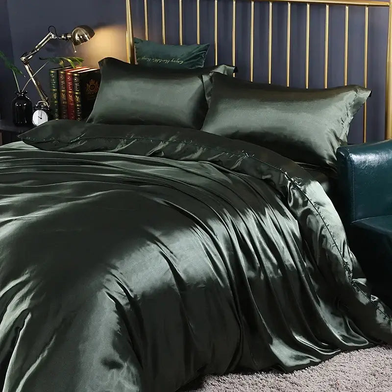 Decorbites silk luxury bedding set deep emerald pcs duvet cover and pcs bed sheet with satin sheen and elegant design