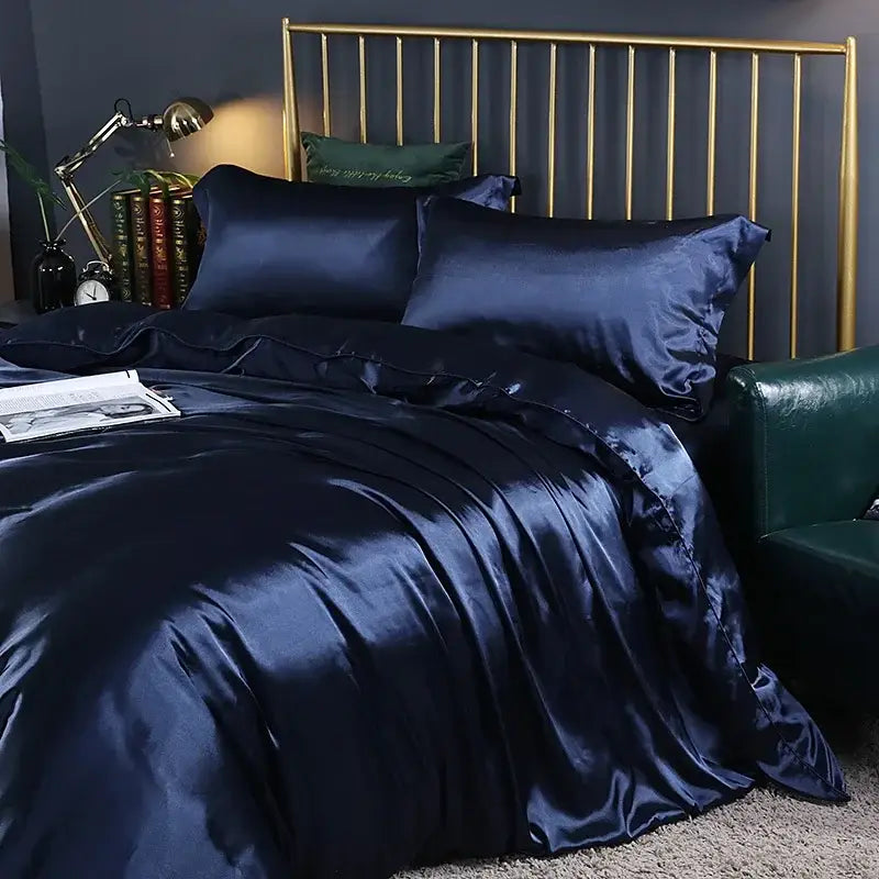 Deep navy decorbites™ silk luxury bedding set pcs duvet cover and pcs bed sheet with a luxurious satin sheen
