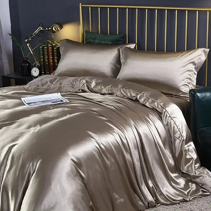 Decorbites silk luxury bedding set pcs duvet cover and pcs bed sheet in champagne satin with a glossy finish