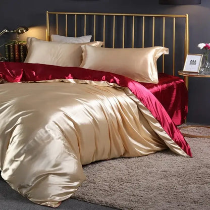 Luxurious decorbites™ silk luxury bedding set with gold and red satin pcs duvet cover and matching pcs bed sheet