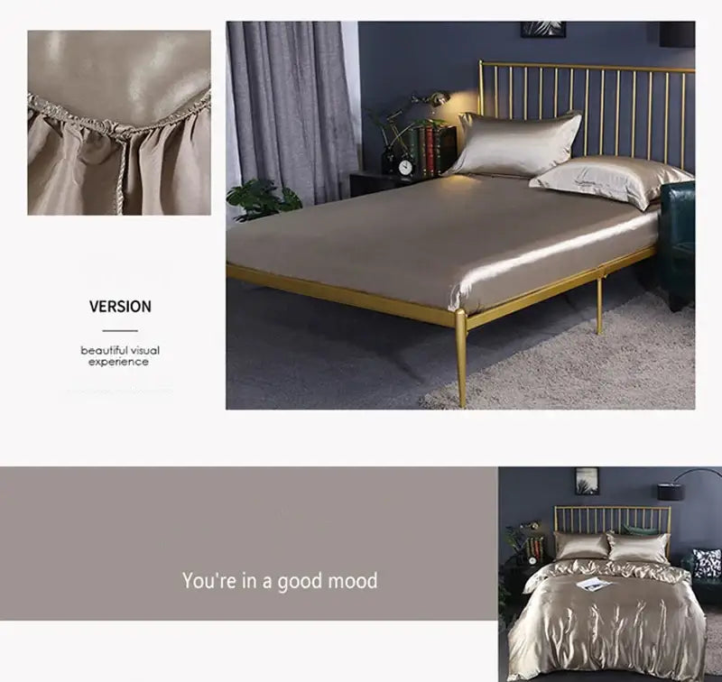 Decorbites silk luxury bedding set metallic gold pcs duvet cover and bed sheet made of satin for elegant comfort