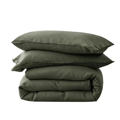 Olive green linen duvet cover set with two matching pillows silky cooling cover set by decorbites in three sizes