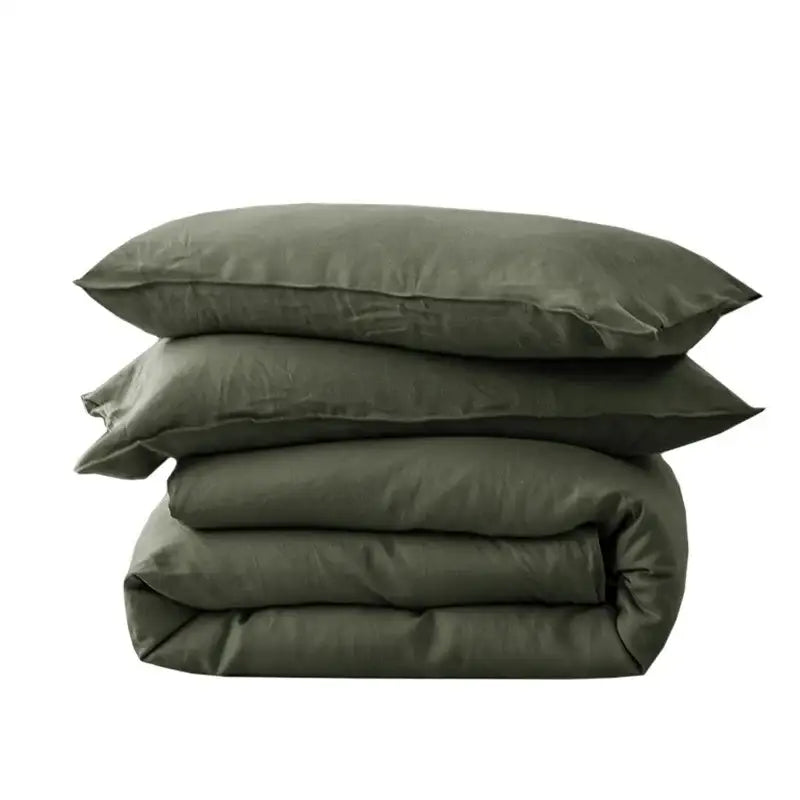 Olive green linen duvet cover set with two matching pillows silky cooling cover set by decorbites in three sizes