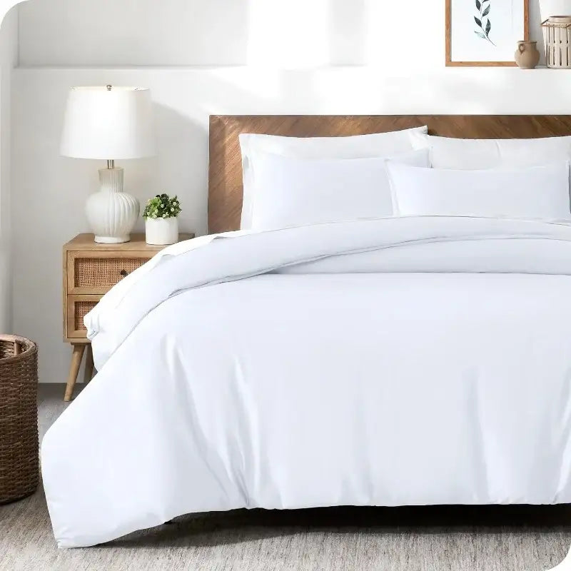 White silky cooling duvet cover set with smooth slightly glossy finish in full queen king sizes