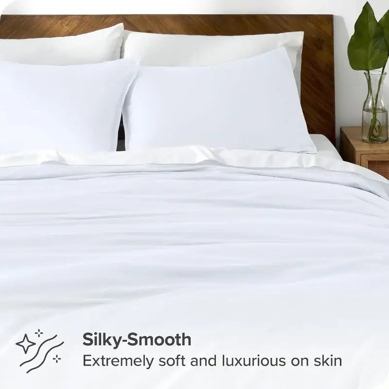 White silk-like duvet cover set with silky smooth texture by decorbites for cooling comfort in full queen king sizes