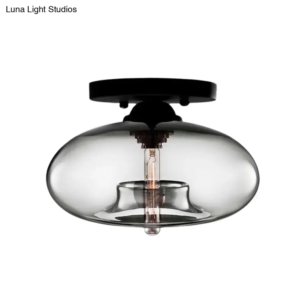 Decorbites™ simple style glass oval flush mount lamp with smoked glass and black metal flush mount ceiling fixture