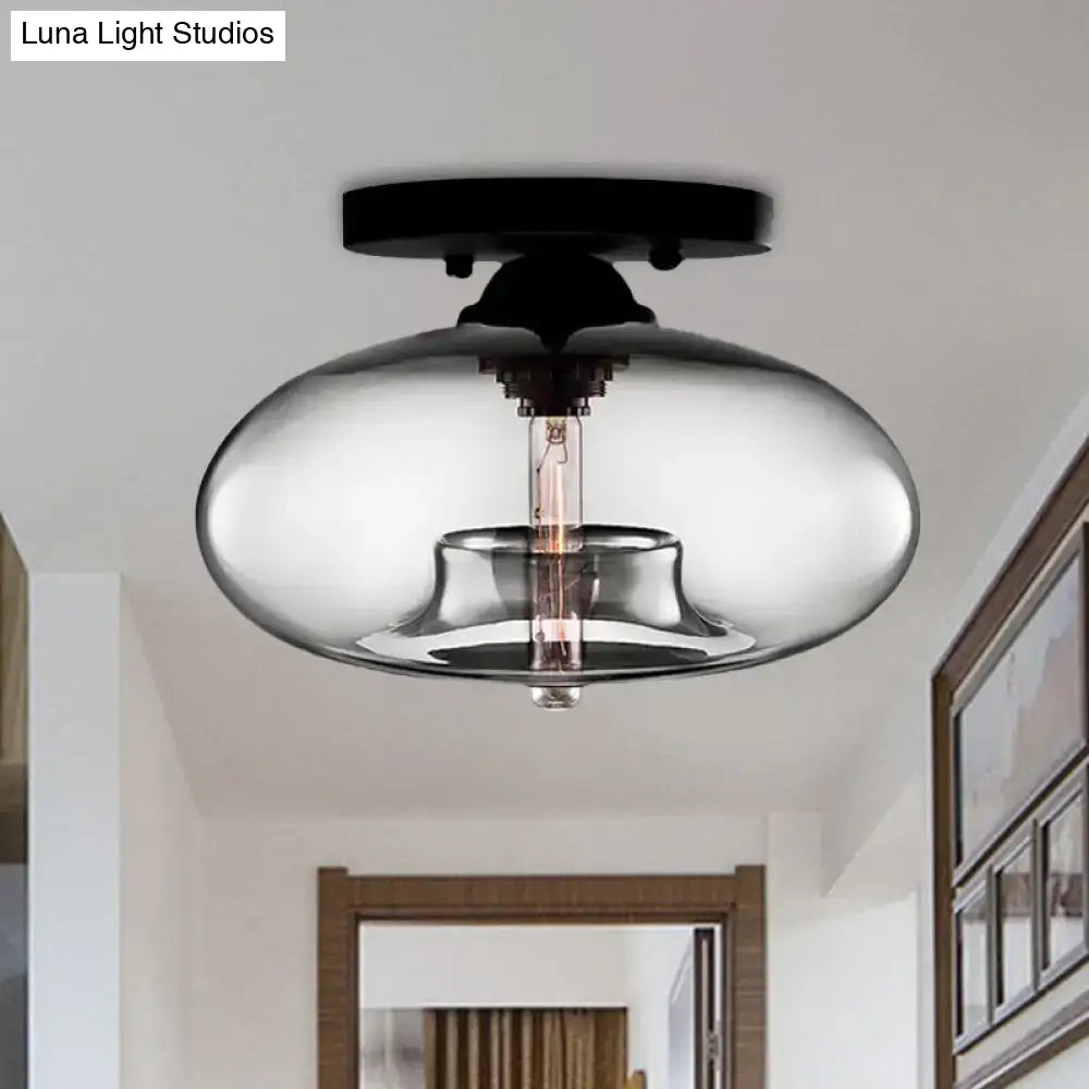 Decorbites simple style glass oval flush mount lamp with smoked glass shade and black metal base flush mount fixture