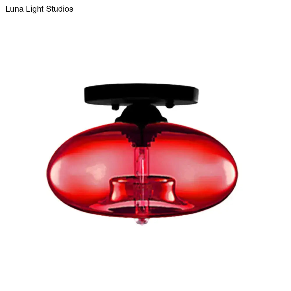 Decorbites simple style glass oval flush mount lamp with vibrant red translucent glass and black base flush mount ceiling light