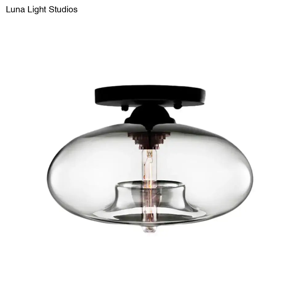 Decorbites simple style glass oval flush mount lamp with black metal base smoky glass oval flush mount fixture