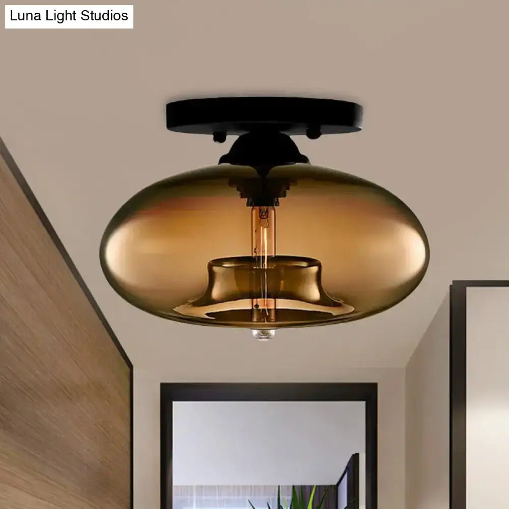 Decorbites™ simple style glass oval flush mount lamp with amber glass and black metal for hallway flush mount lighting