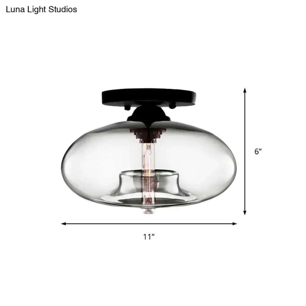 Decorbites simple style glass oval flush mount with black metal base and smoky glass globe for hallway lighting