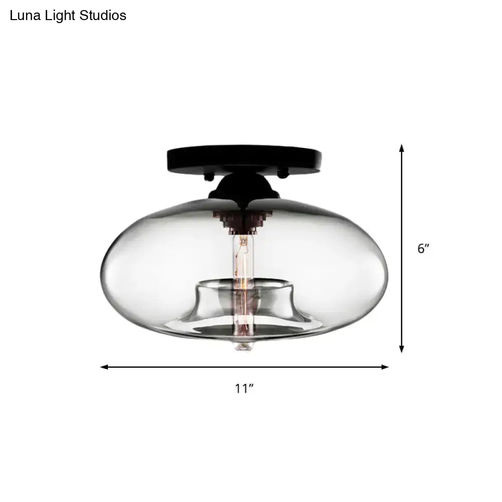 Decorbites™ simple style glass oval flush mount lamp with black metal base and clear glass globe for hallway lighting