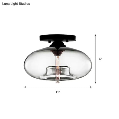 Decorbites™ simple style glass oval flush mount lamp with black metal base and clear glass globe for hallway lighting