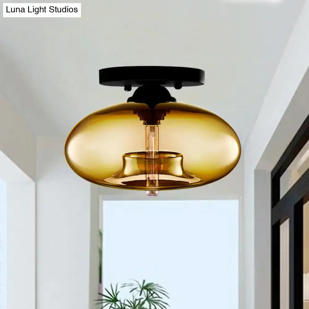 Decorbites simple style amber glass oval flush mount with black metal ceiling mount for hallway lighting