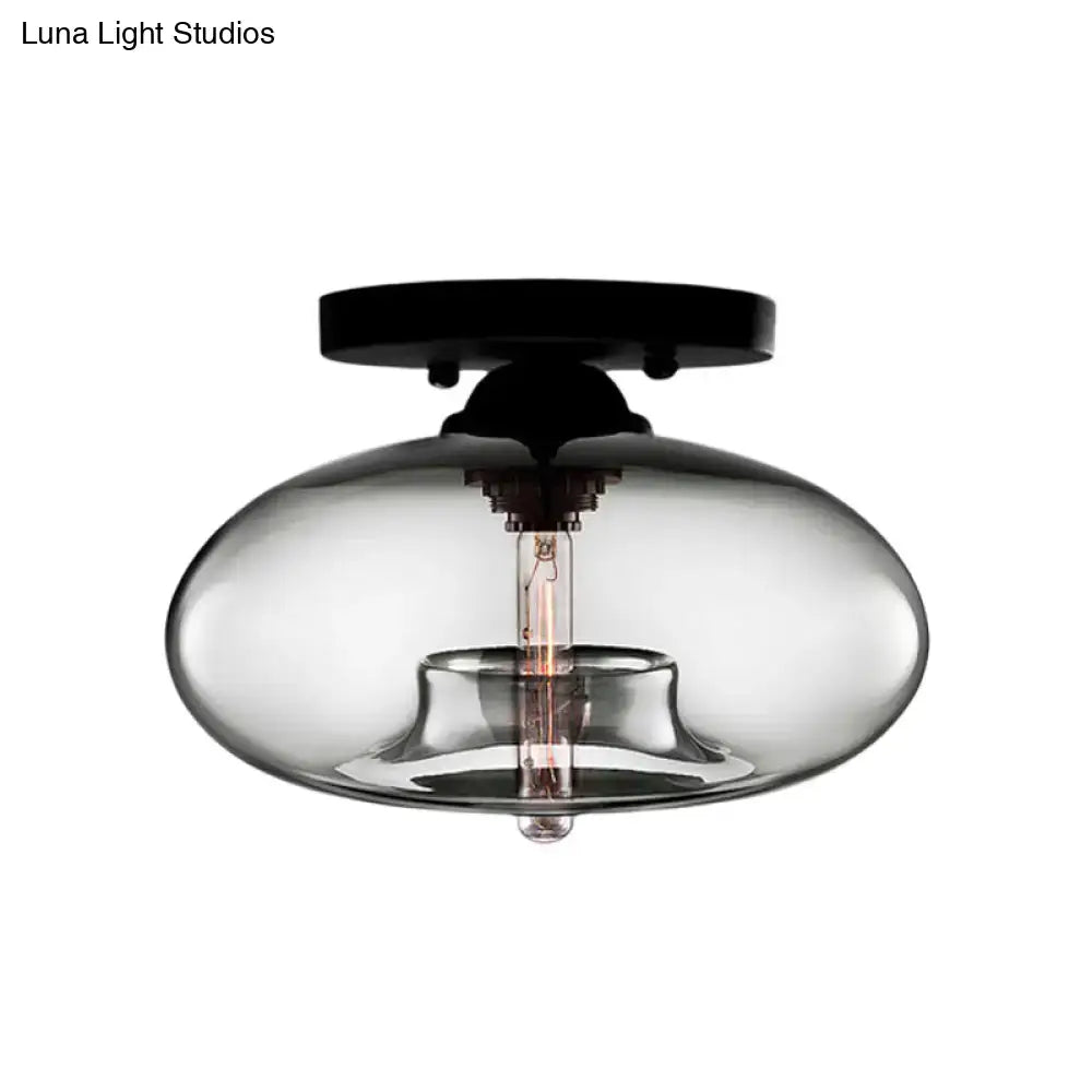 Decorbites™ simple style glass oval flush mount lamp with smoky glass and black metal flush mount for hallway lighting