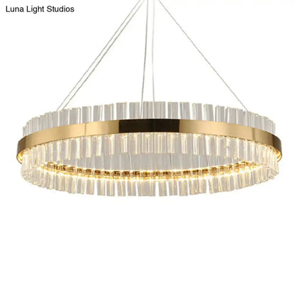 Decorbites™ simplicity gold led crystal pendant light featuring circular gold-toned frame with clear crystal rods