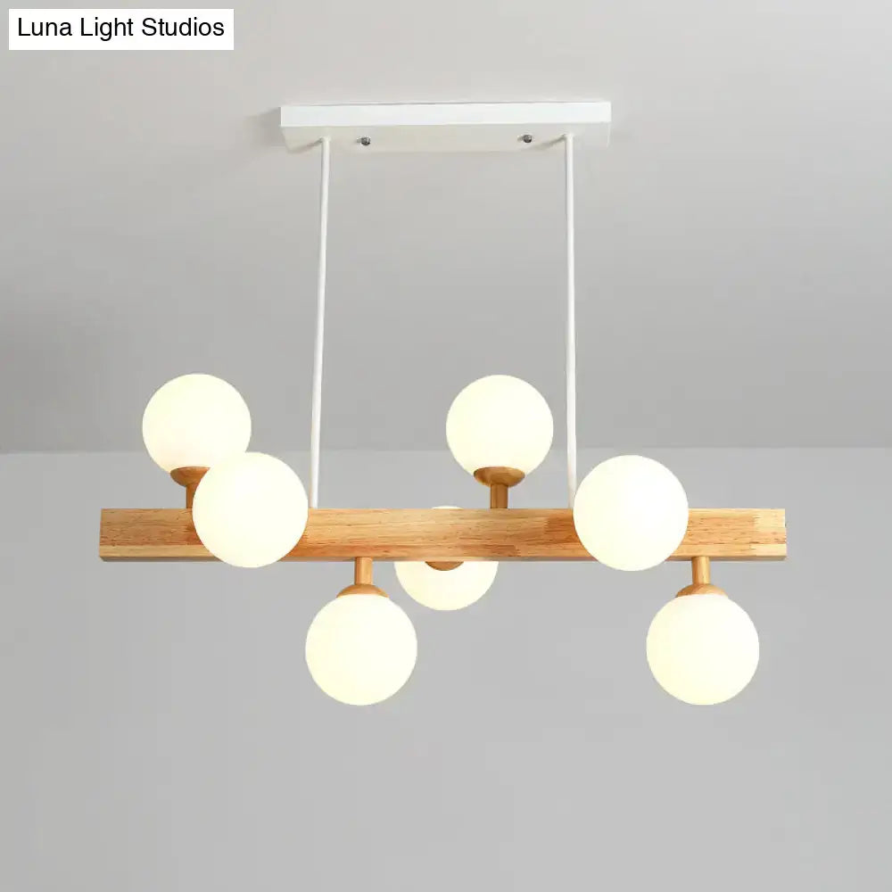 DecorBites Simplicity 7 head wood chandelier with frosted opal glass globes and e26 e27 sockets for dining room use