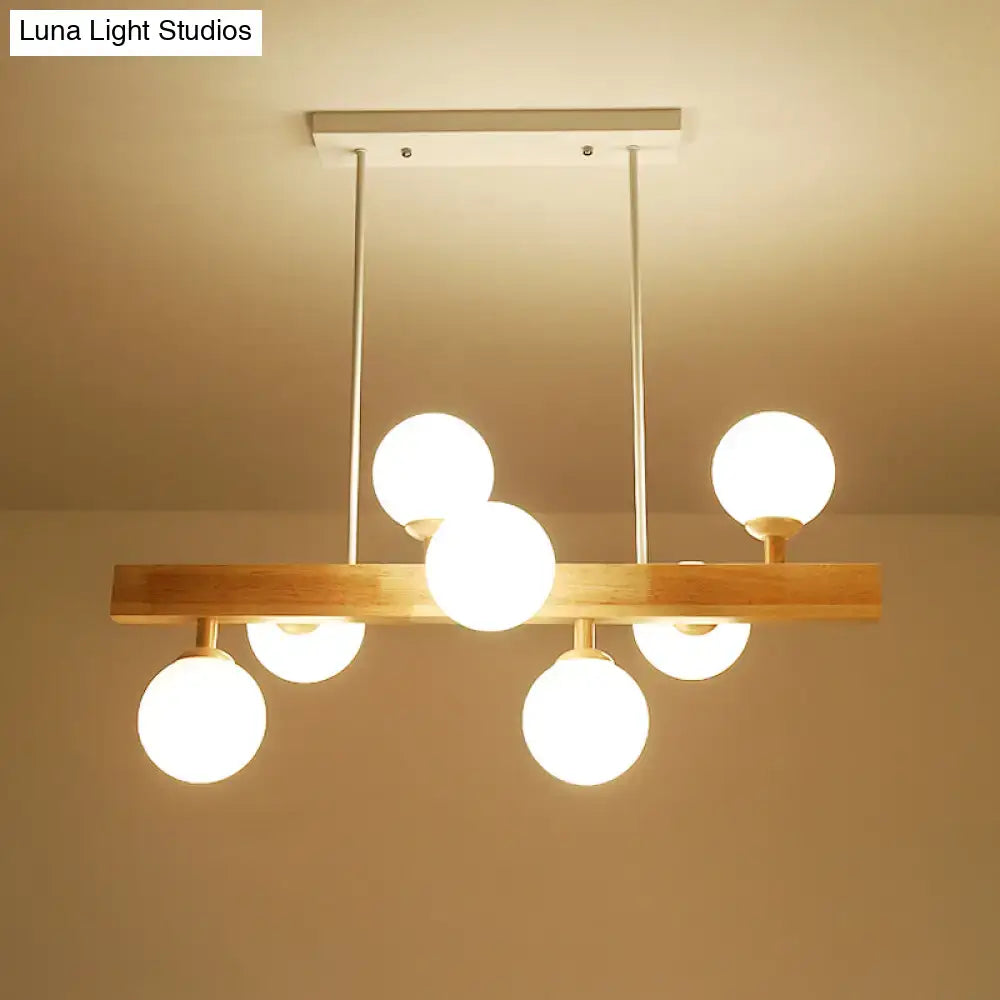 Decorbites™ simplicity opal glass globe pendant light with light wood bar and six frosted e26 e27 bulbs for dining room