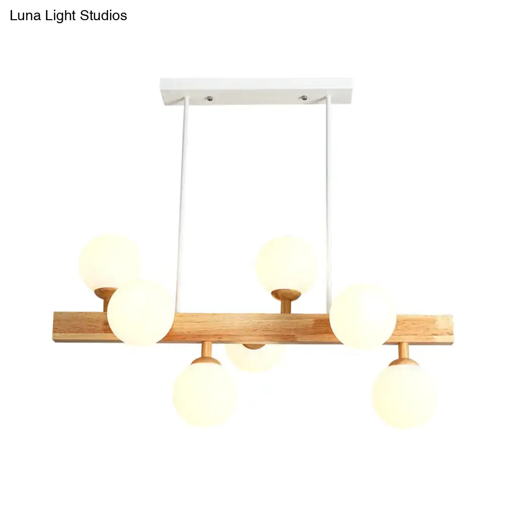 Decorbites™ simplicity opal glass globe pendant light with e26 e27 sockets 7 heads wood beam chandelier for dining room