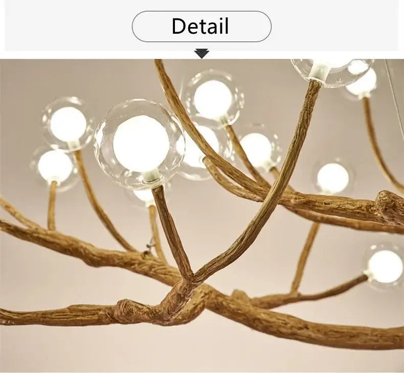 Decorbites™ simulation iron tree branch bubble chandelier with rustic golden-brown iron tree branch and clear glass globe bulbs
