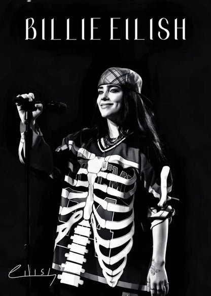 Black and white skeleton printed v neck hoodie featured in decorbites™ singer b billies canvas art for home decor