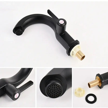 Black matte single lever deck mounted water purifier faucet with curved spout and brass threaded connection by DecorBites