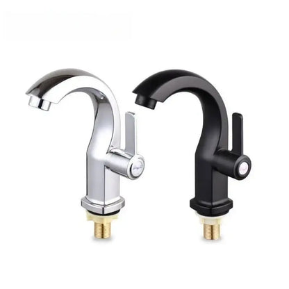 Two DecorBites™ single lever deck mounted water purifier faucets in chrome and matte black with curved spouts and handles