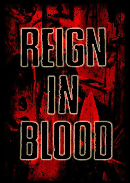 Decorbites™ slayer heavy metal band album poster canvas art with bold black text reign in blood and red splatter effects