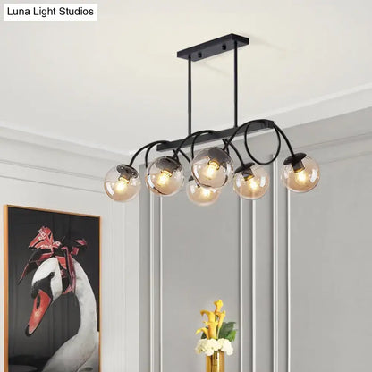 Decorbites™ sleek black metal chandelier with five glass globe shades compatible with 110v-120v 220v-240v bulb base