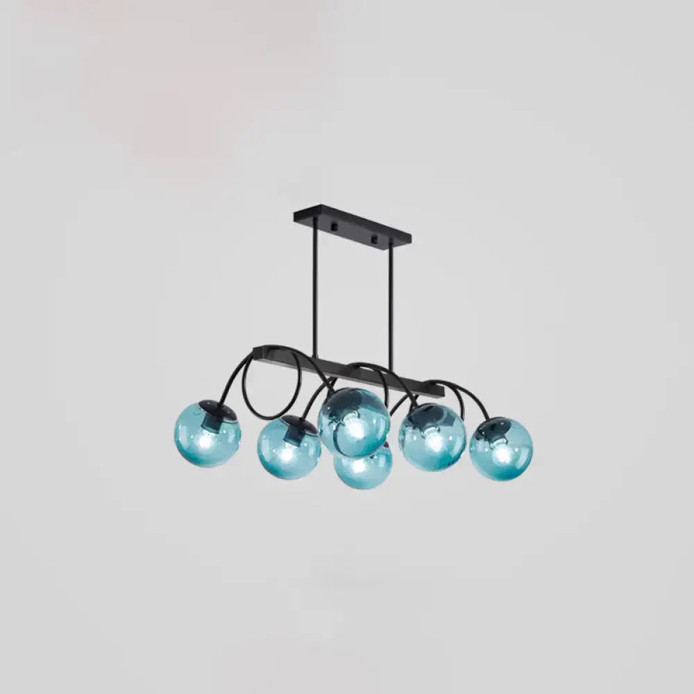 Decorbites sleek black glass sphere island light with six blue glass spheres and 220v-240v bulb base for dining rooms