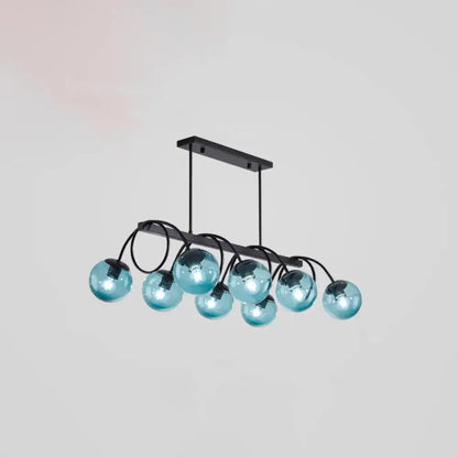 Decorbites sleek black glass sphere island light with nine blue glass spheres featuring 110v-120v 220v-240v bulb base