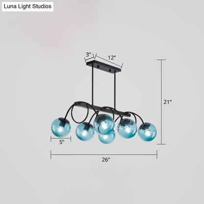 Decorbites sleek black glass sphere island light with five translucent blue glass spheres for modern dining rooms 110v-120v 220v-240v bulb base